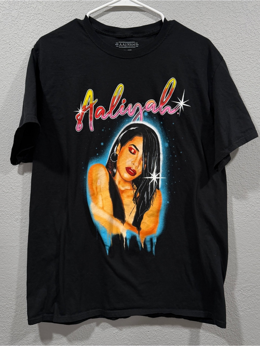 Aaliyah Black Graphic Tee - Logo & Portrait
